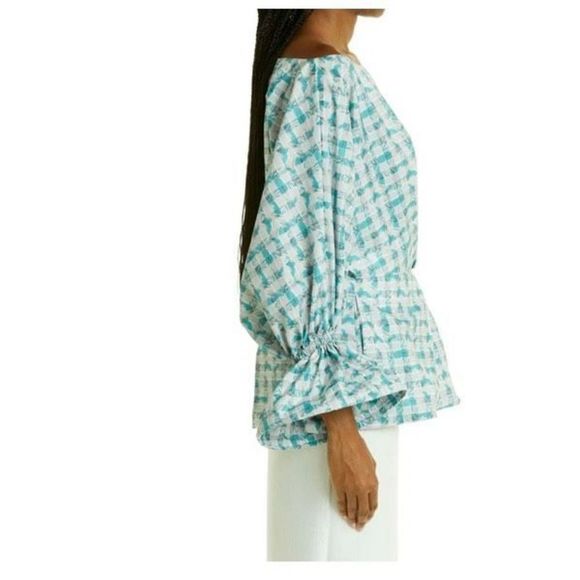 NWT Kimberly Goldson Sola Plaid Bell Sleeve Blouse - Picture 2 of 8